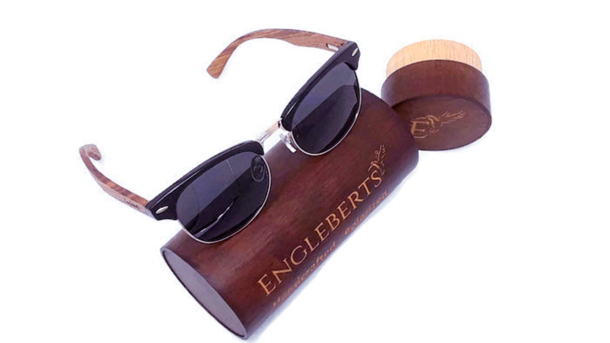 Handcrafted Walnut Wood Club Style Sunglasses With Bamboo Case, Sunglasses 
