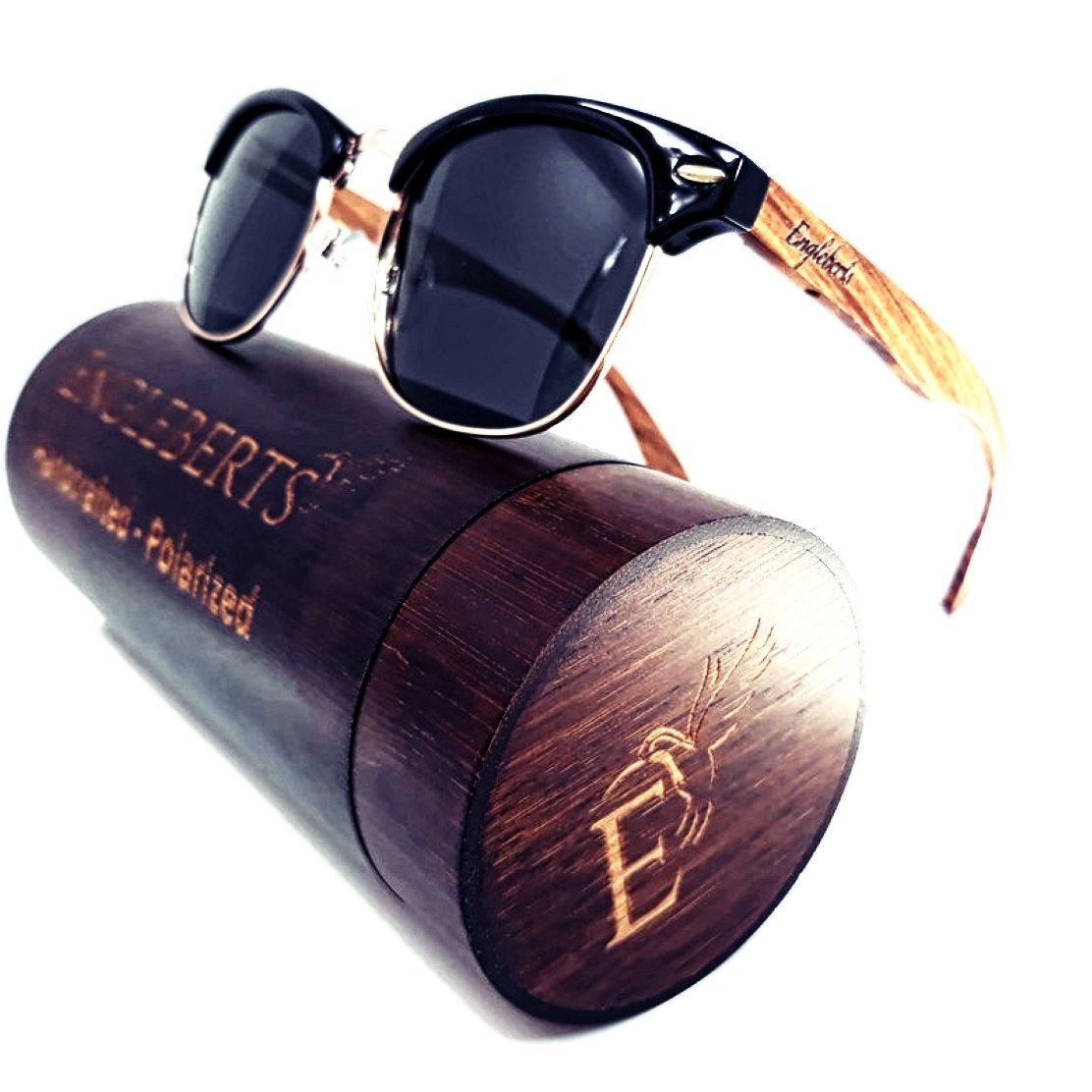 Handcrafted Walnut Wood Club Style Sunglasses With Bamboo Case, Sunglasses 
