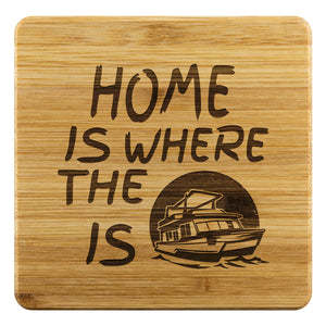 House Boat Kings Bamboo Coaster | Laser Etched | Lake Gift - Houseboat Kings