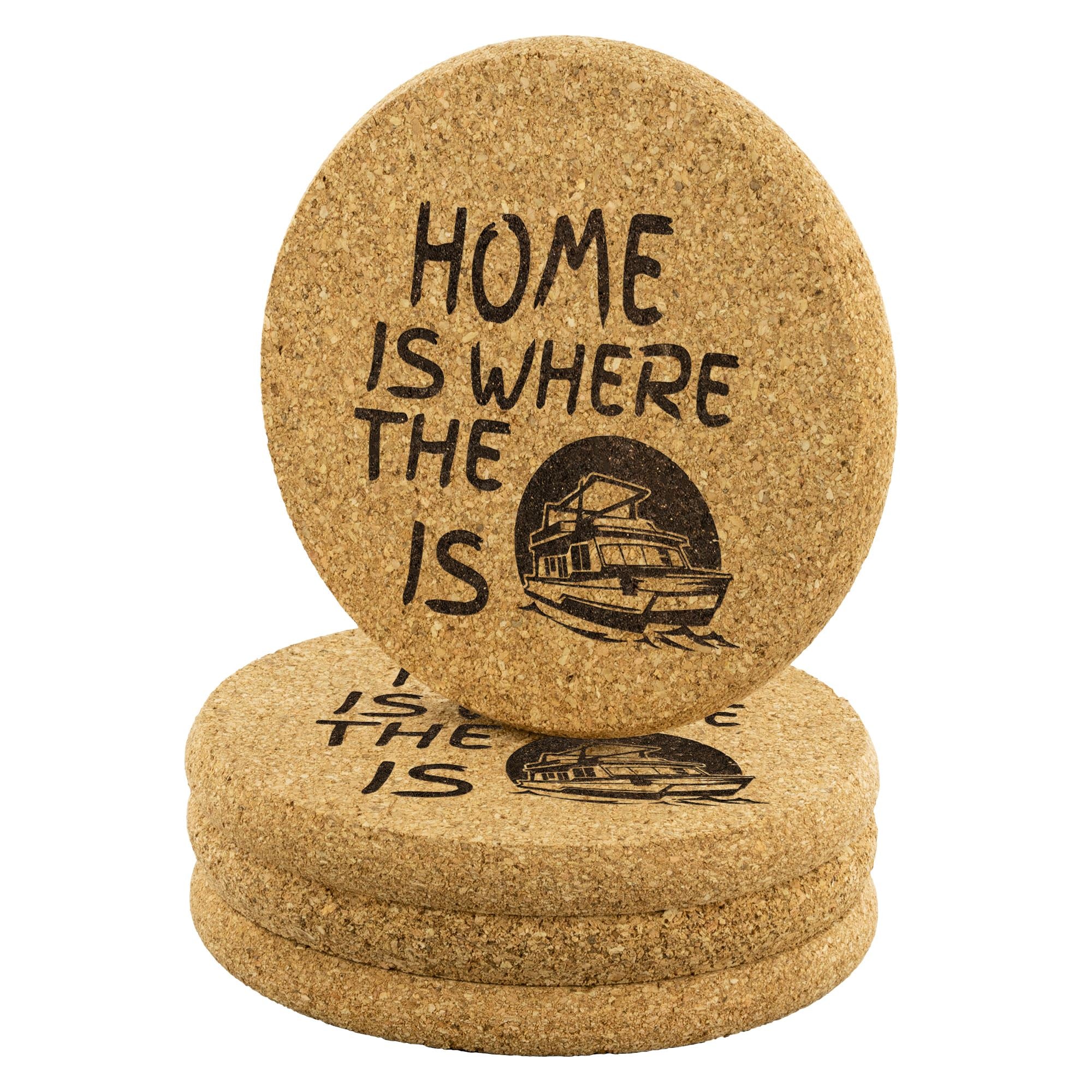 House Boat Kings Round Cork Coaster |  Laser Etched | Lake Gift - Houseboat Kings