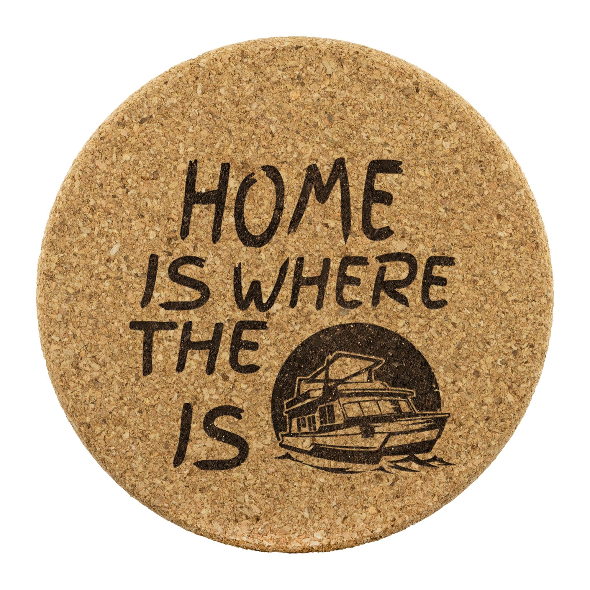 House Boat Kings Round Cork Coaster |  Laser Etched | Lake Gift - Houseboat Kings