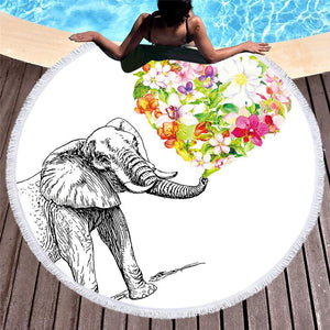 Indian Elephant Round Beach Towel Bohemian Tassel Home & Garden 
