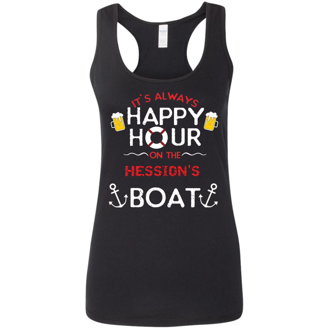 It's Always Happy Hour Art File_Hession's G645RL Ladies' Softstyle Racerback Tank - Houseboat Kings