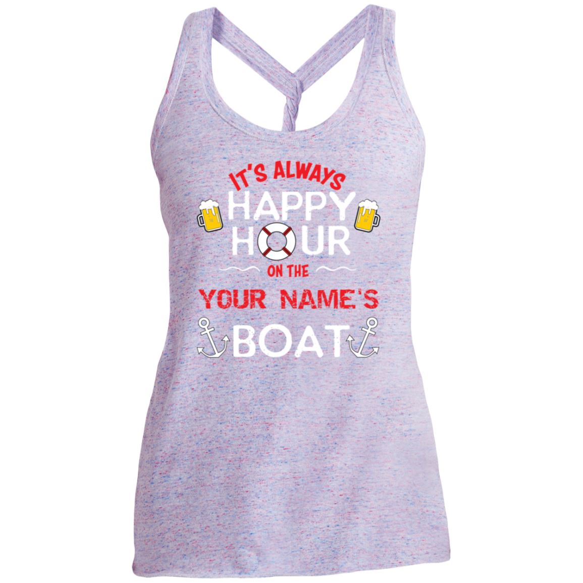 It's Always Happy Hour On Your Boat DM466 Ladies' Cosmic Twist Back Tank - Houseboat Kings