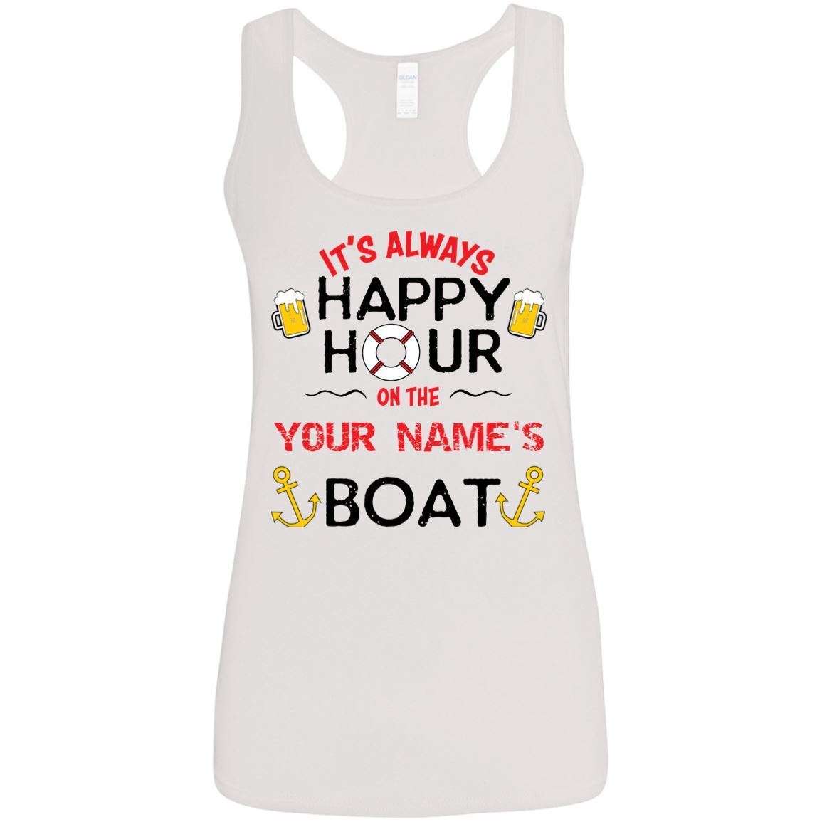 It's Always Happy Hour On Your Boat Ladies' Racerback Tanks (Made in the USA 🇺🇸) - Houseboat Kings
