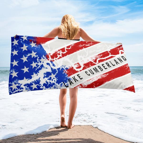 Lake Cumberland American Flag | Beach Towel - Houseboat Kings