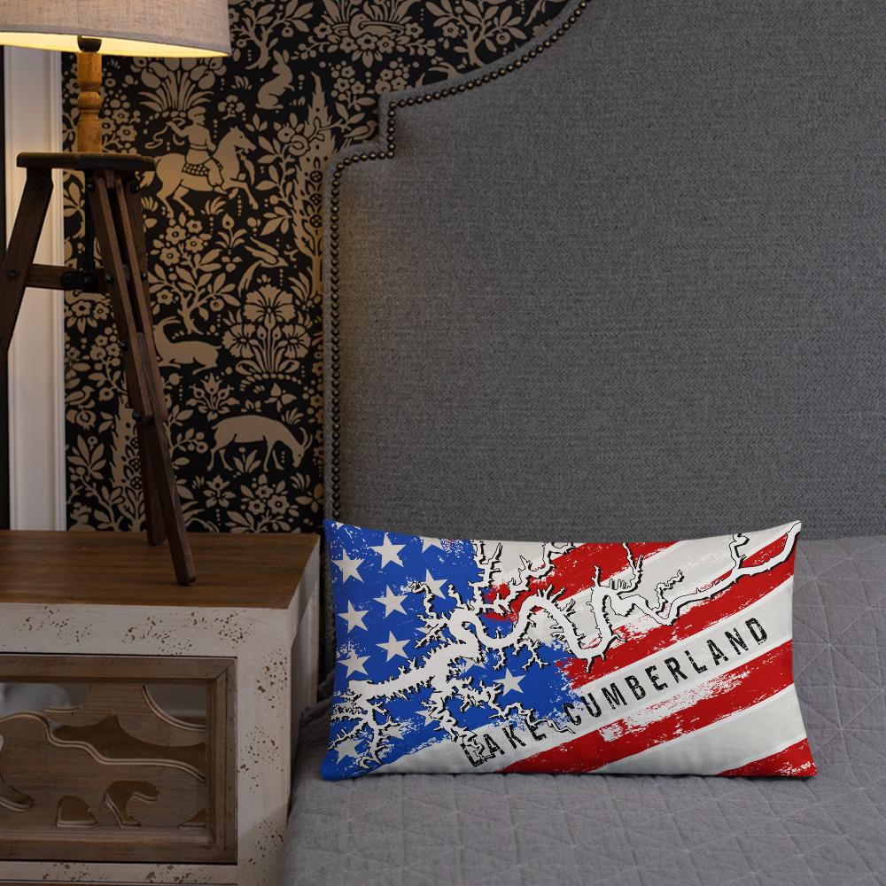 Lake Cumberland American Flag | Premium Pillow Case w/ stuffing - Houseboat Kings