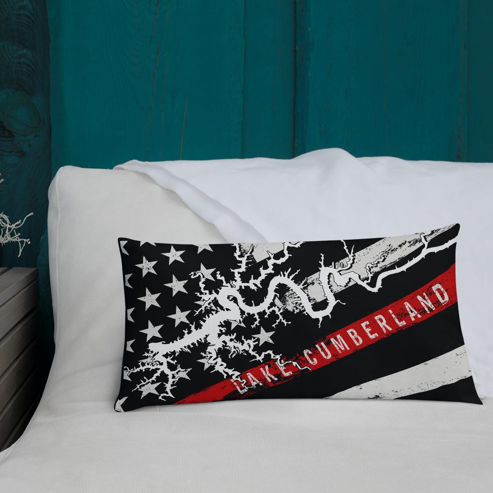 Lake Cumberland American Flag | Thin Red Line | Premium Pillow Case w/ stuffing - Houseboat Kings