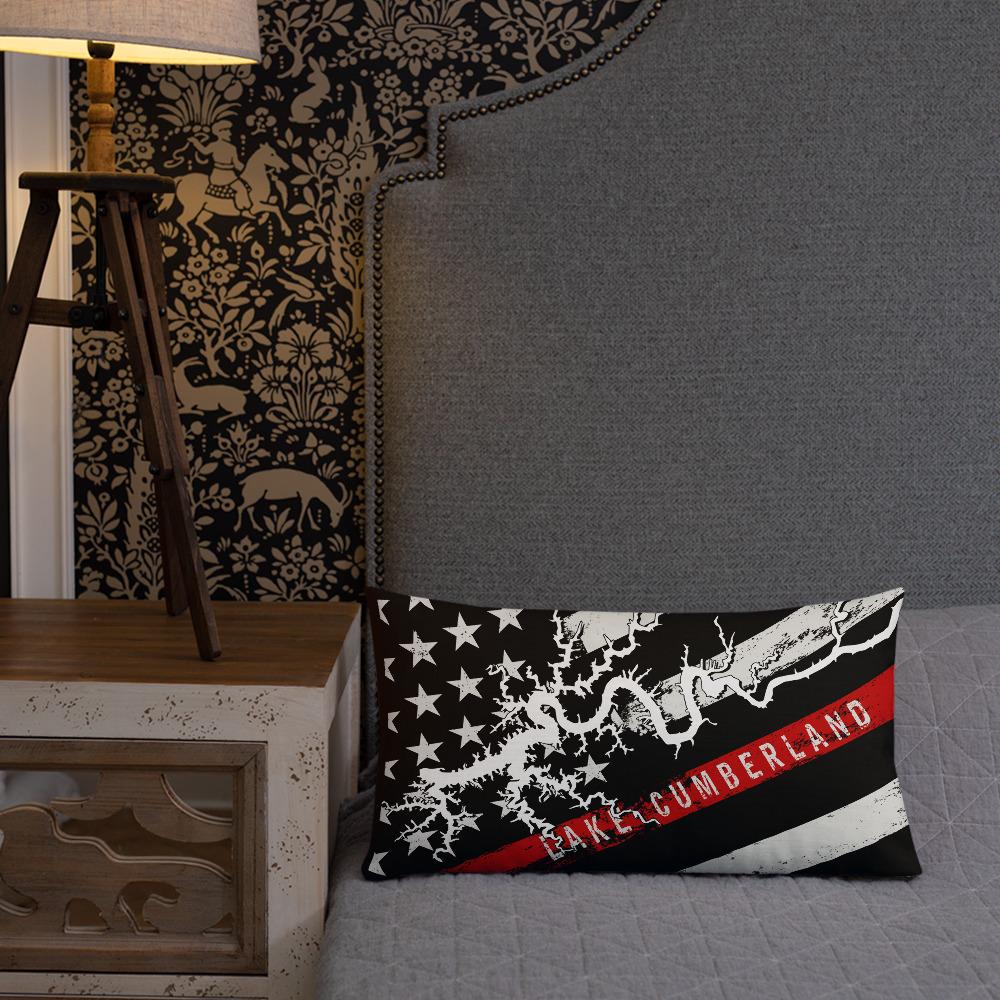 Lake Cumberland American Flag | Thin Red Line | Premium Pillow Case w/ stuffing - Houseboat Kings