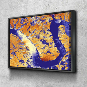 LAKE CUMBERLAND ART FROM SPACE | CLASSY BLUE AND GOLD | GALLERY CANVAS WRAP - Houseboat Kings