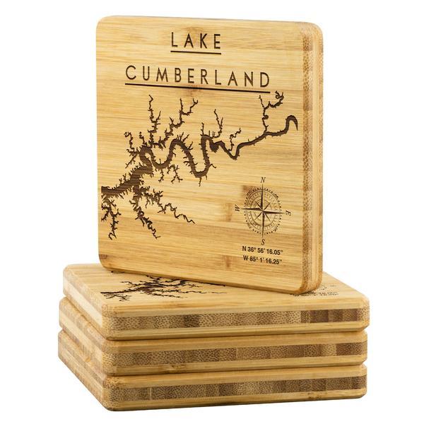 Lake Cumberland Bamboo Coaster | Laser Etched | 4-Pack | Lake Gift - Houseboat Kings