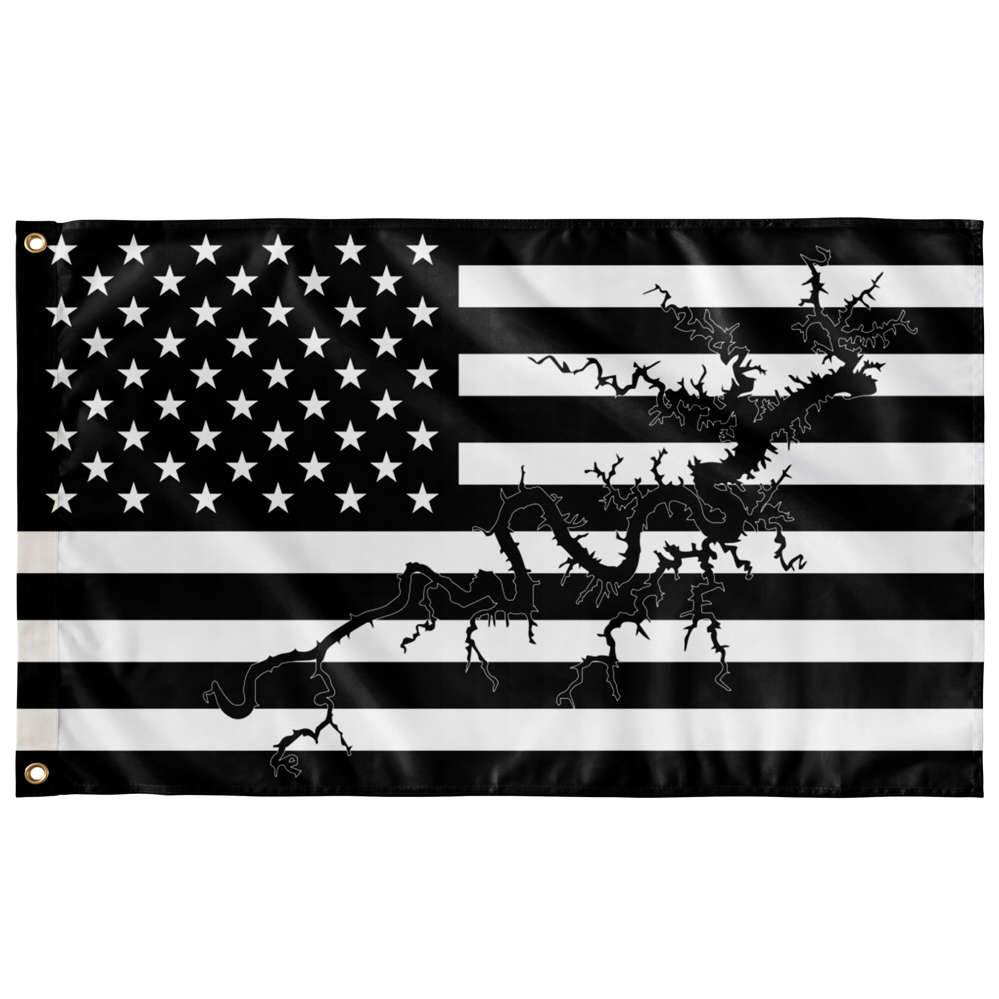 Lake Cumberland Black & White American Boat Flag Wall Art 