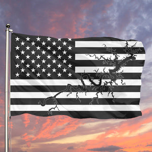 Lake Cumberland Black & White American Boat Flag Wall Art Single Sided - 36"x60" 