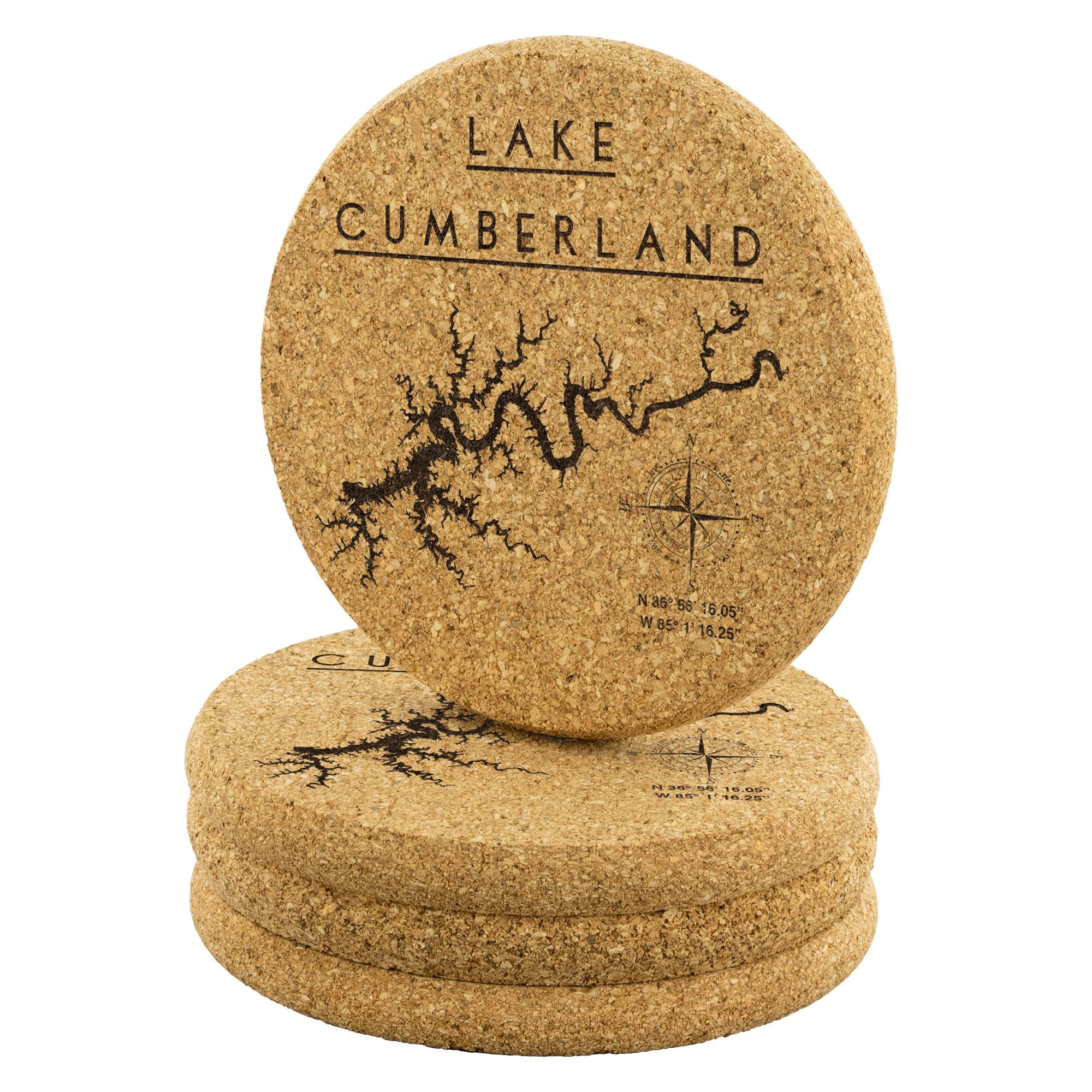 Lake Cumberland Cork Coaster | Laser Etched | 4-Pack | Lake Gift - Houseboat Kings