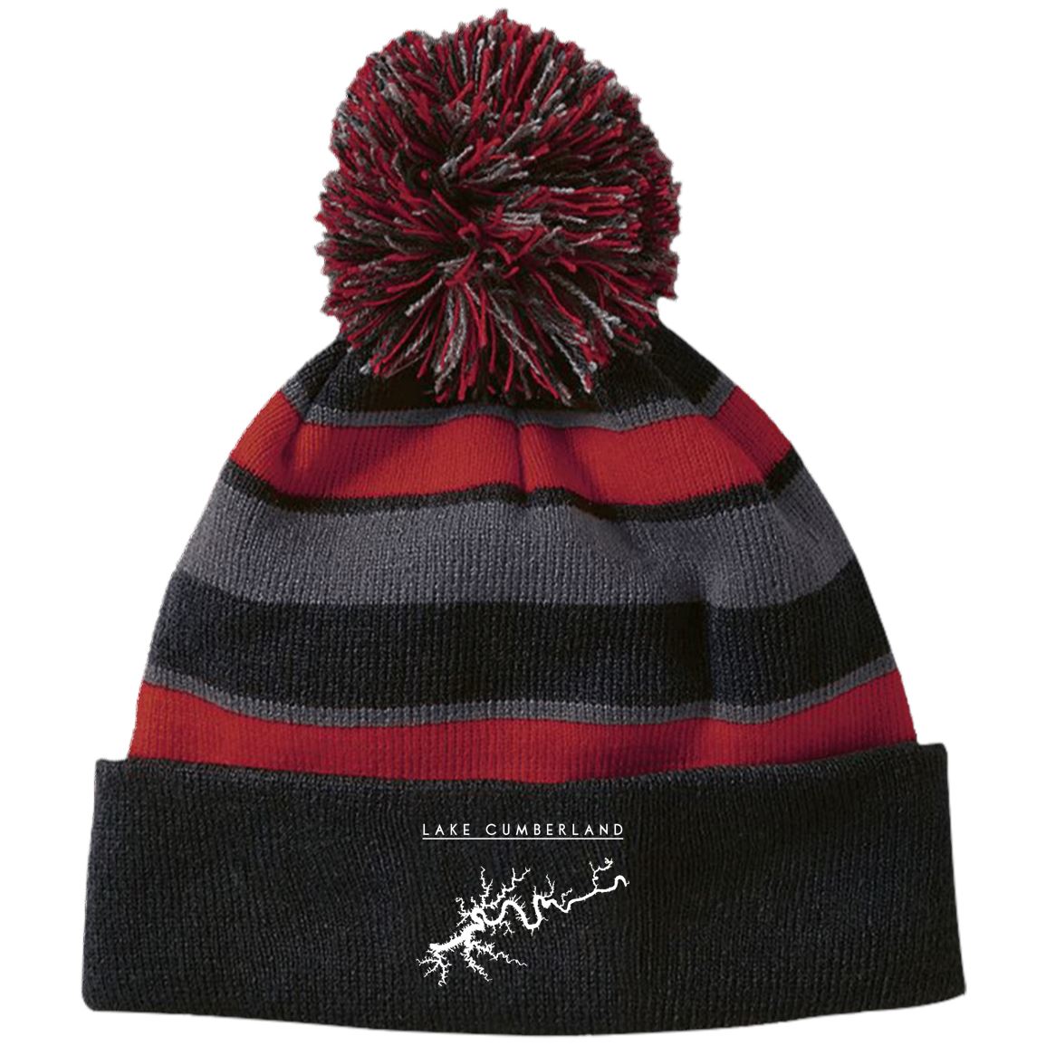Lake Cumberland Embroidered Striped Beanie with Pom - Houseboat Kings
