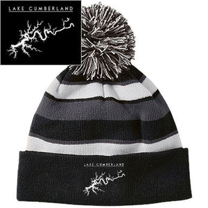 Lake Cumberland Embroidered Striped Beanie with Pom - Houseboat Kings