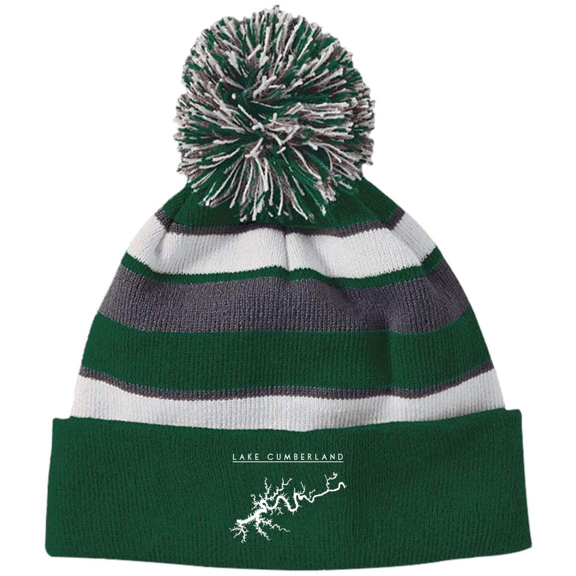 Lake Cumberland Embroidered Striped Beanie with Pom - Houseboat Kings