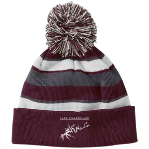 Lake Cumberland Embroidered Striped Beanie with Pom - Houseboat Kings