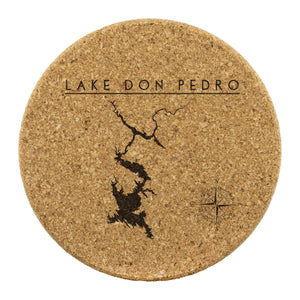 Lake Don Pedro Cork Coaster | Laser Etched | 4 - Pack | Lake Gift - Houseboat Kings