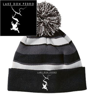 Lake Don Pedro Embroidered Striped Beanie with Pom - Houseboat Kings