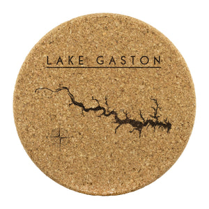 Lake Gaston Map Coaster, Laser Etched, 4 Pack, Lake Gift, Bar Gift, Cork Coaster, Gift For Boaters - Houseboat Kings
