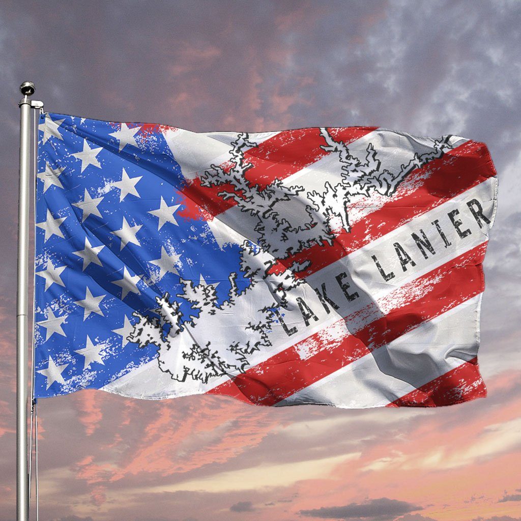 Lake Lanier American Flag Boat Flag & Wall Art - Houseboat Kings