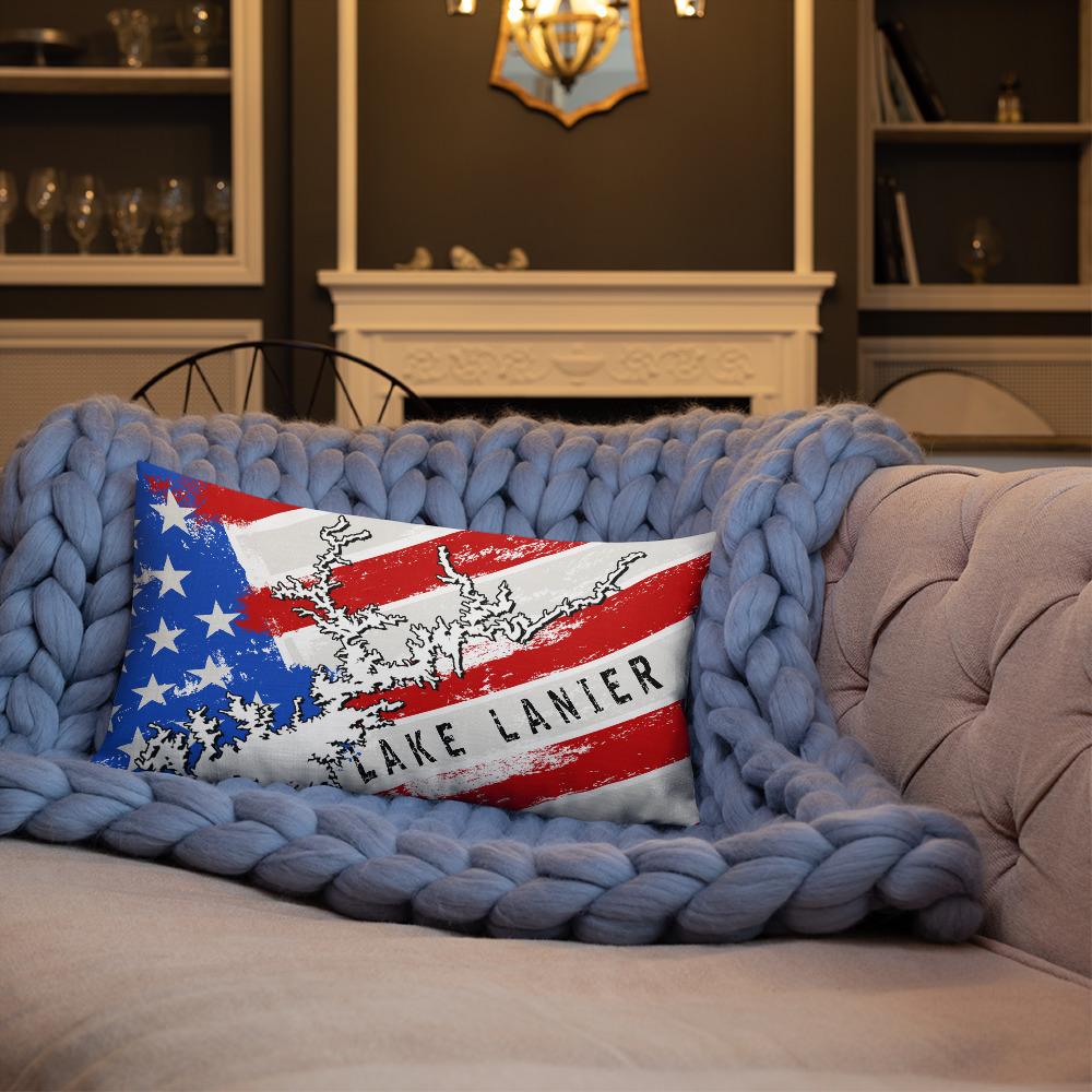 Lake Lanier American Flag | Premium Pillow Case w/ stuffing - Houseboat Kings