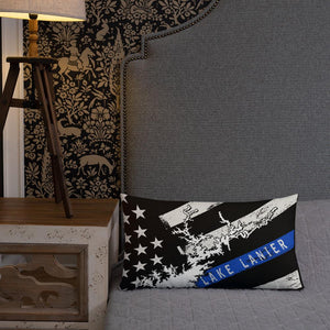 Lake Lanier American Flag | Thin Blue Line | Premium Pillow Case w/ stuffing - Houseboat Kings