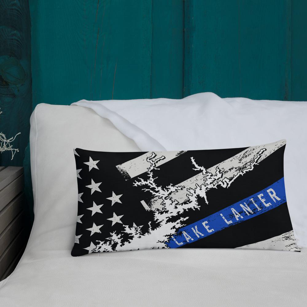 Lake Lanier American Flag | Thin Blue Line | Premium Pillow Case w/ stuffing - Houseboat Kings