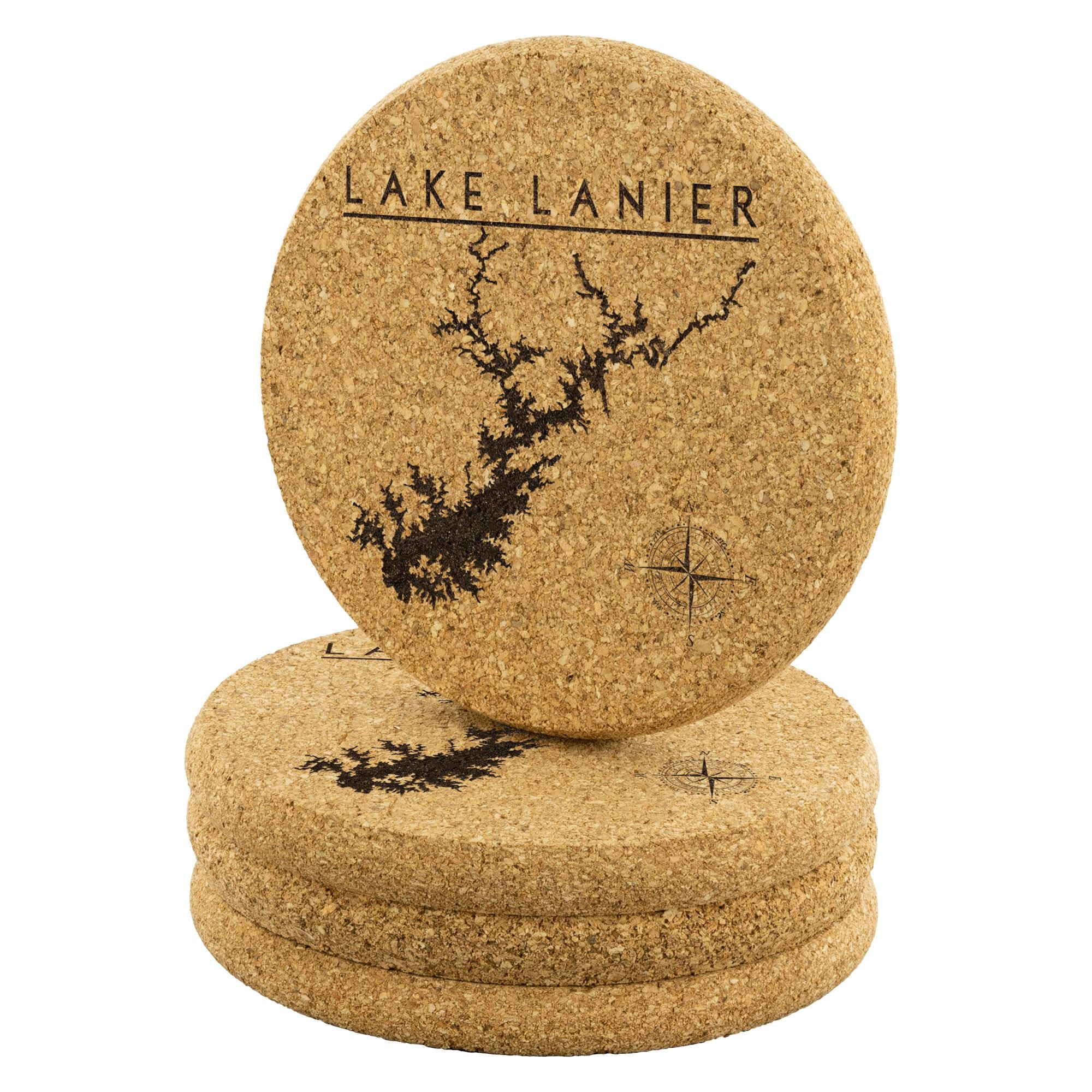Lake Lanier Cork Coaster | Laser Etched | 4-Pack | Lake Gift - Houseboat Kings