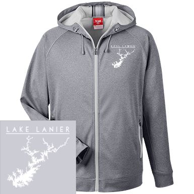 Lake Lanier Embroidered Men's Heathered Performance Hooded  Fleece Jacket - Houseboat Kings