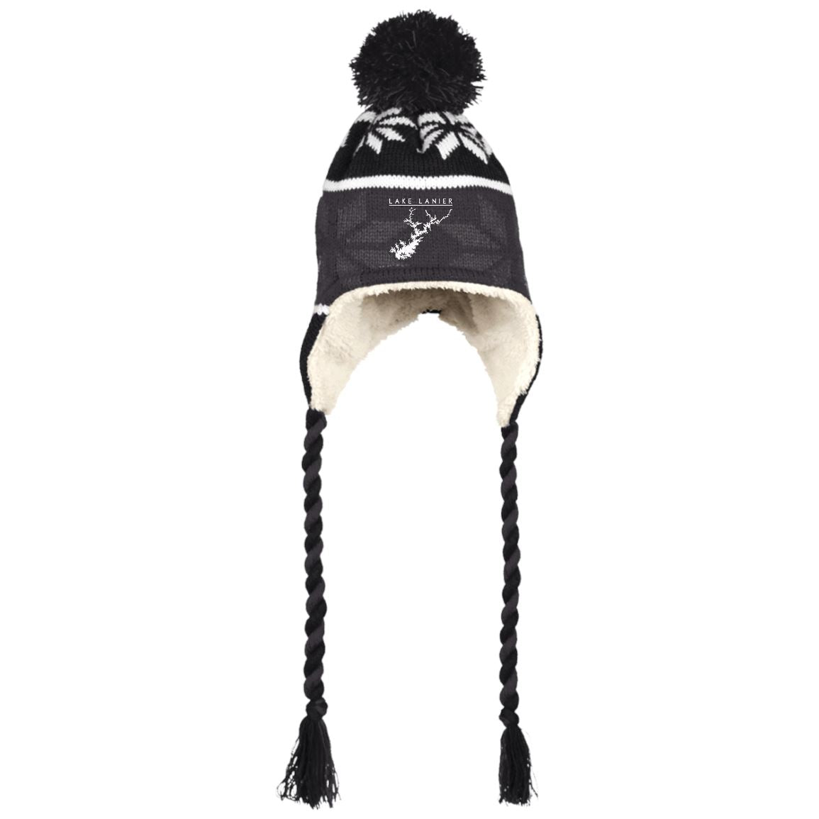 Lake Lanier Embroidered Peruvian Hat with Ear Flaps and Braids - Houseboat Kings