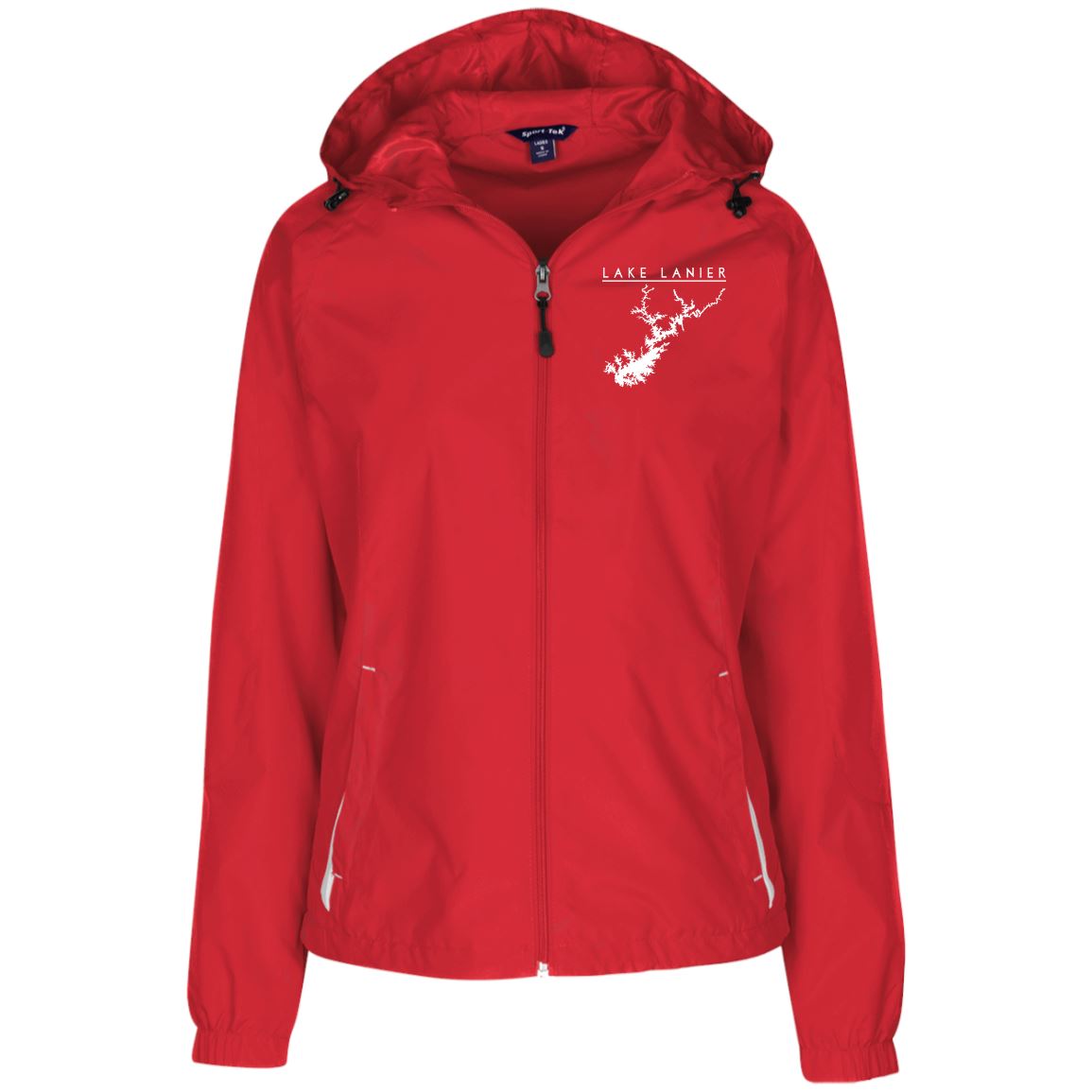 Lake Lanier Embroidered Sport-Tek Women's Jersey-Lined Hooded Windbreaker - Houseboat Kings