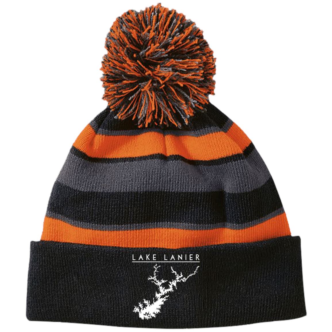 Lake Lanier Embroidered Striped Beanie with Pom - Houseboat Kings