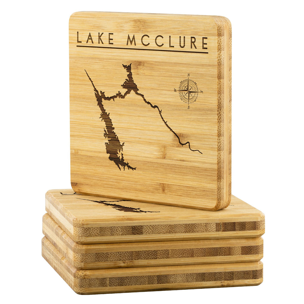 Lake McClure Bamboo Coaster | Laser Etched | 4-Pack | Lake Gift - Houseboat Kings