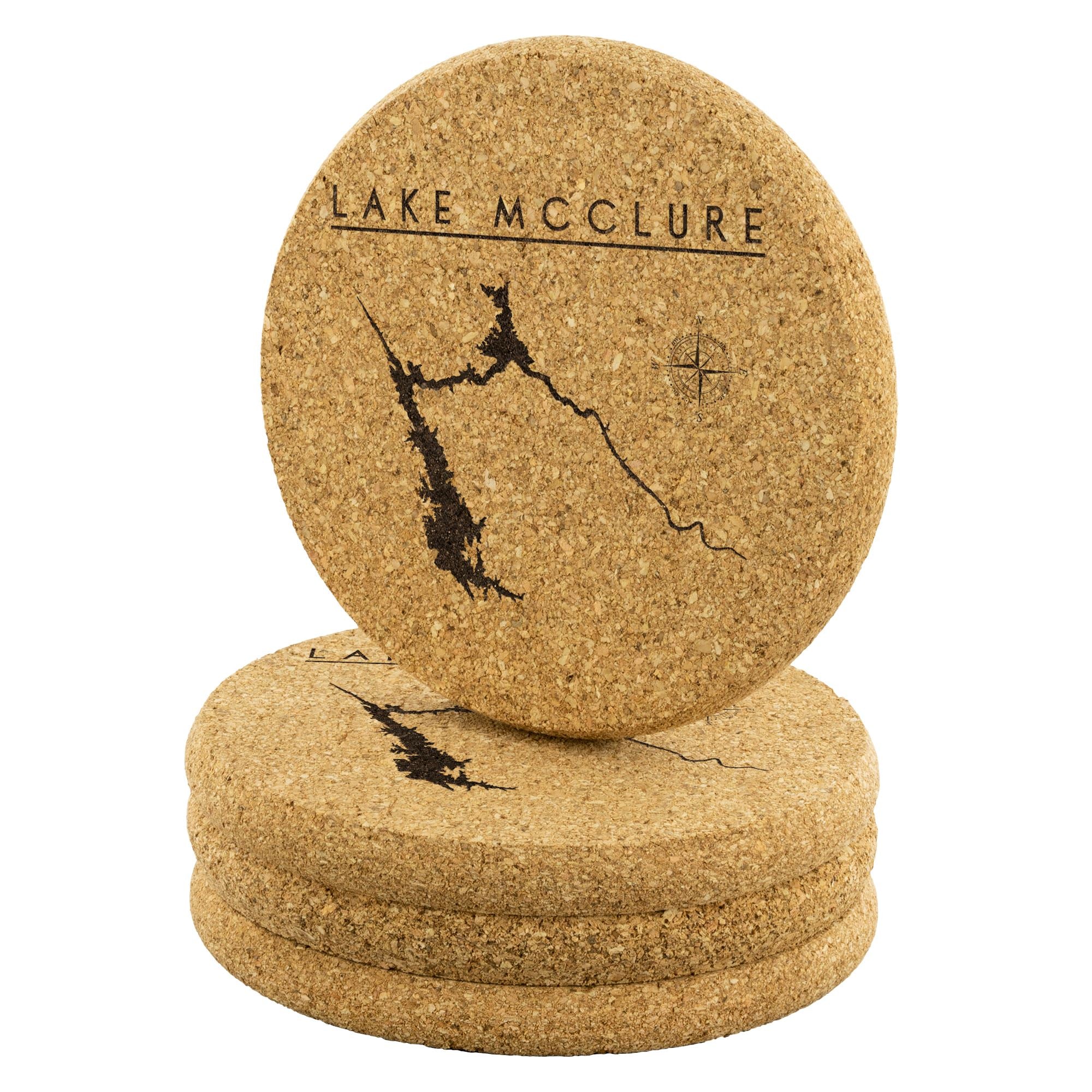 Lake McClure Cork Coaster | Laser Etched | 4-Pack | Lake Gift - Houseboat Kings