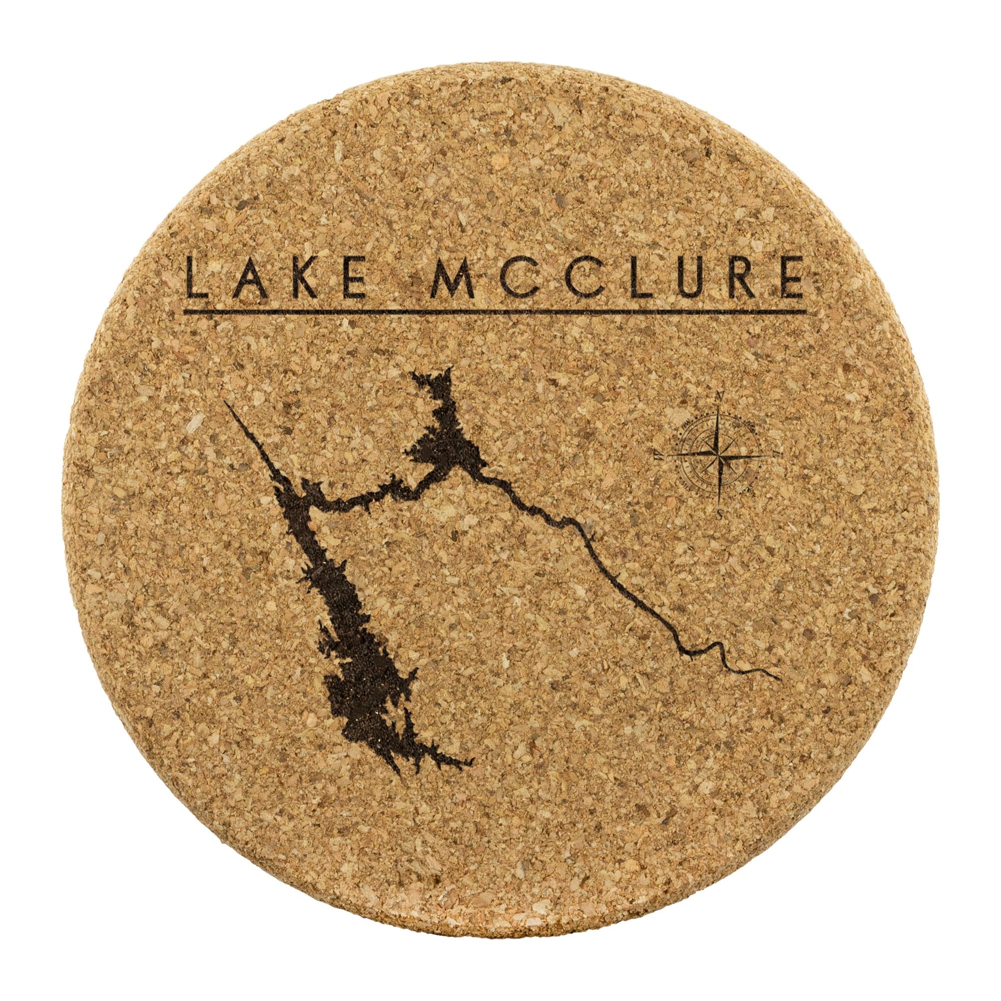Lake McClure Cork Coaster | Laser Etched | 4-Pack | Lake Gift - Houseboat Kings
