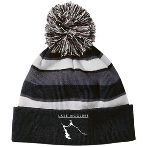 Lake McClure Embroidered Striped Beanie with Pom - Houseboat Kings
