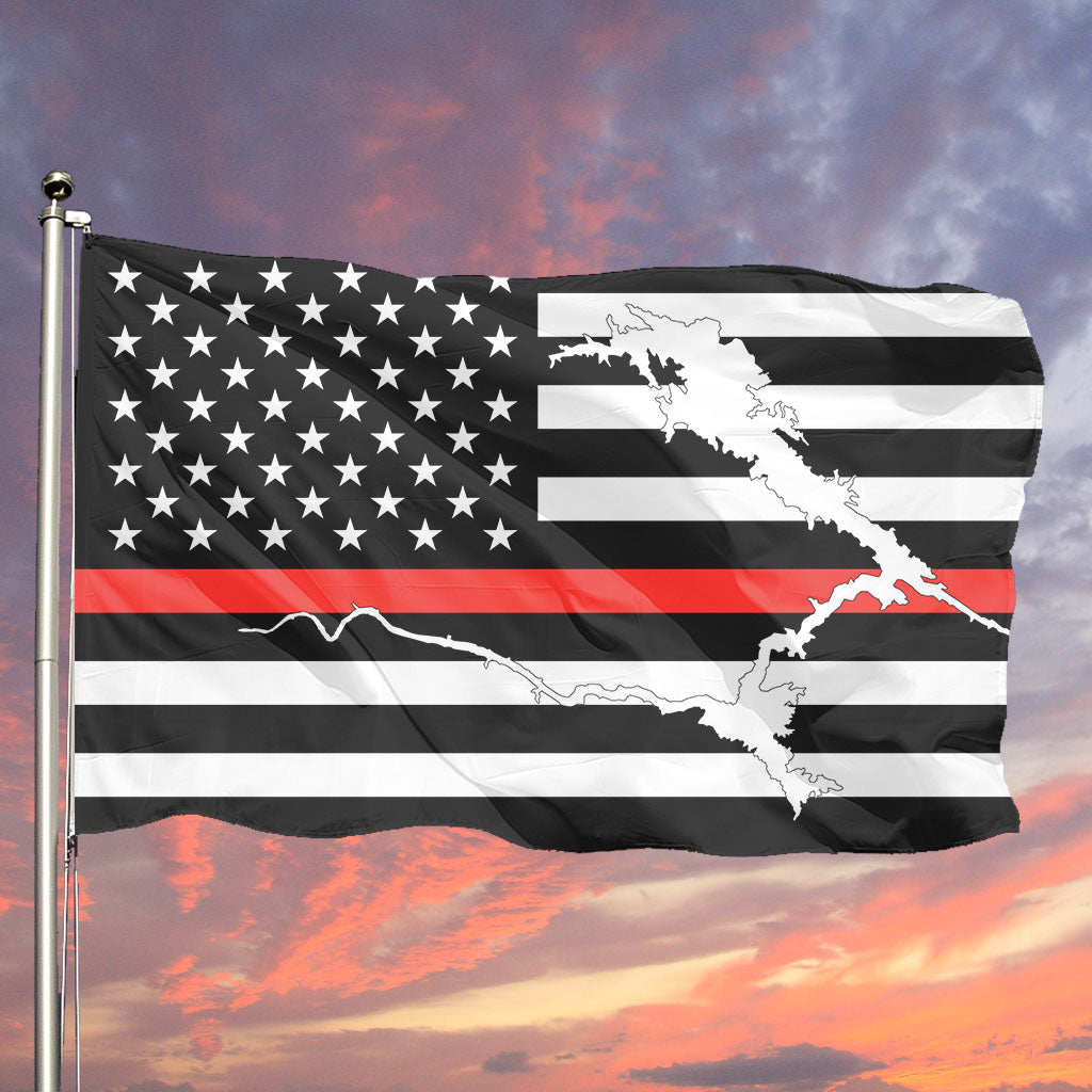 Lake McClure Thin Red Line American Boat Flag Wall Art Single Sided - 36"x60" 