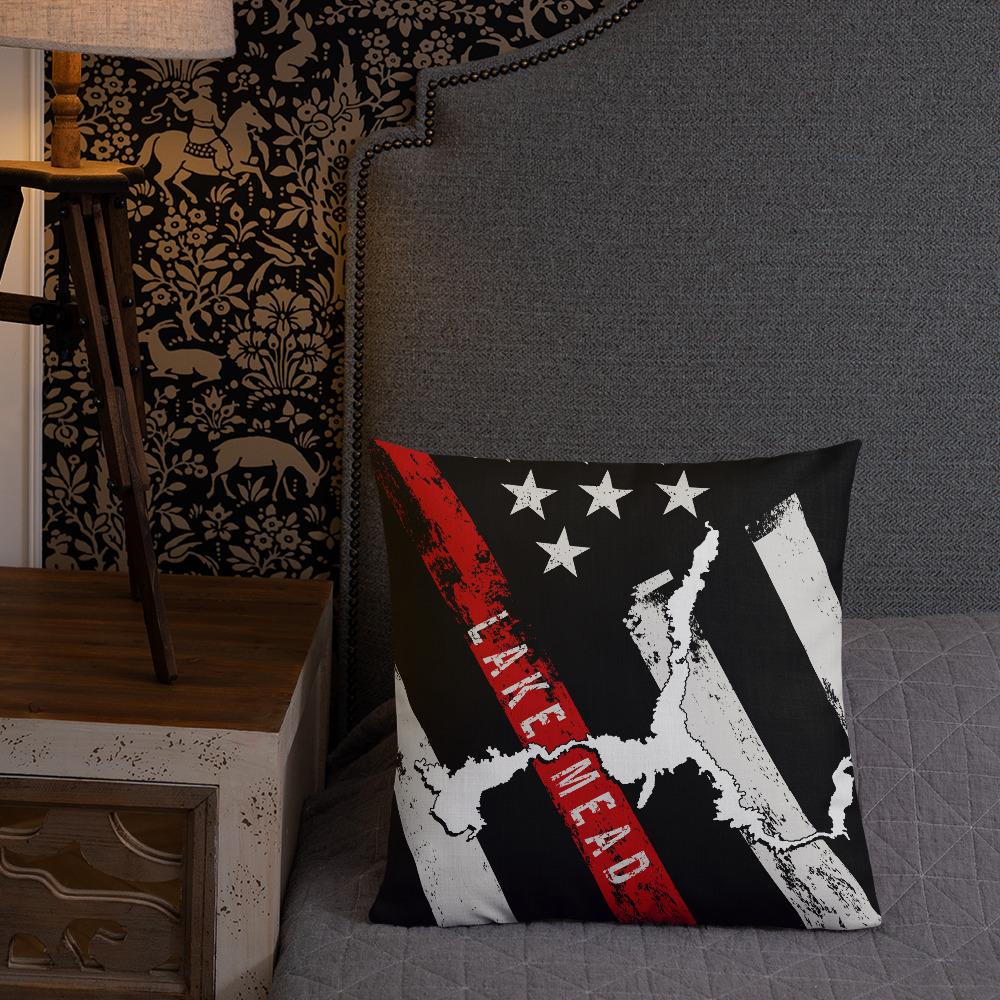 Lake Mead American Flag | Thin Red Line | Premium Pillow Case w/ stuffing - Houseboat Kings