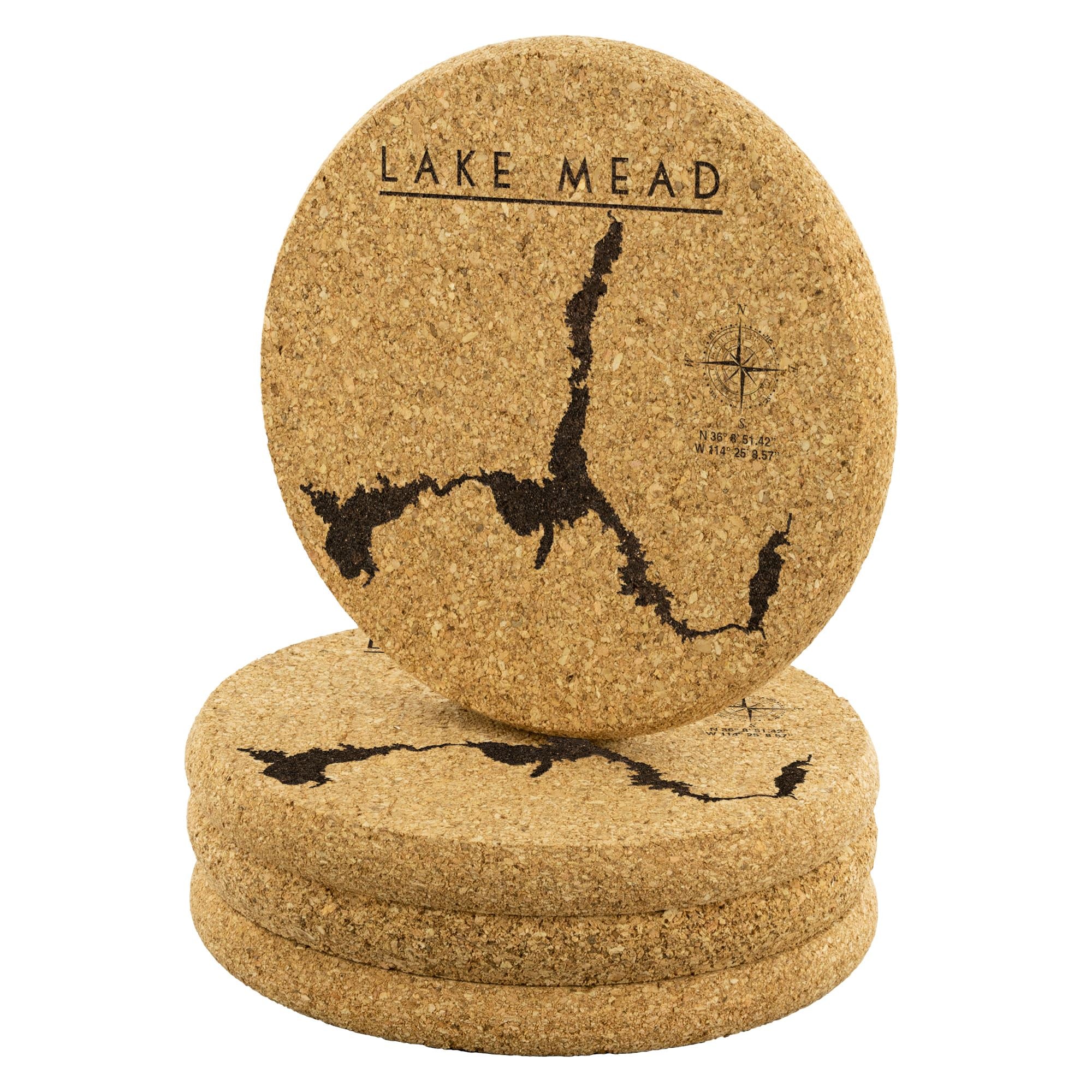 Lake Mead Cork Coaster | Laser Etched | 4-Pack | Lake Gift - Houseboat Kings