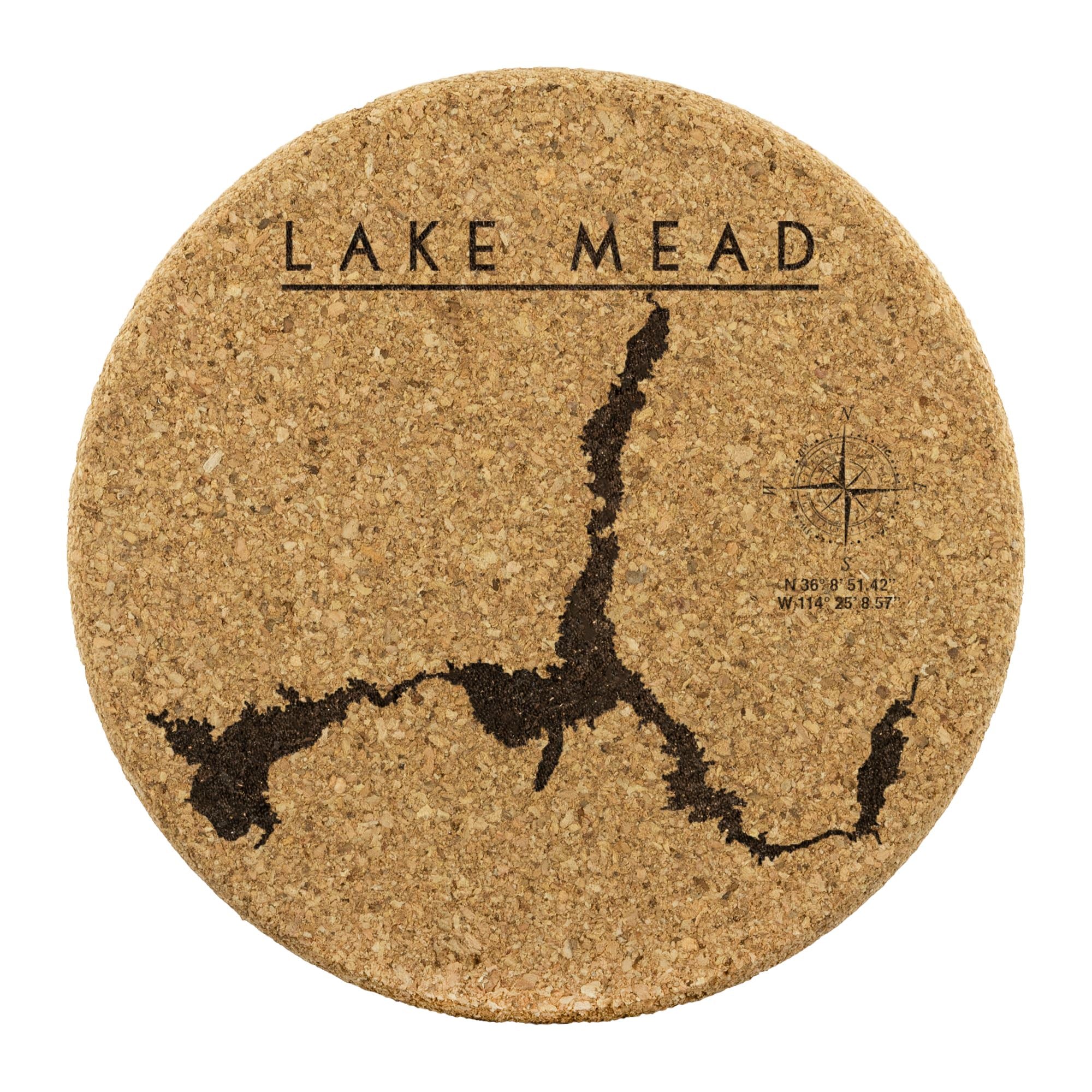 Lake Mead Cork Coaster | Laser Etched | 4-Pack | Lake Gift - Houseboat Kings
