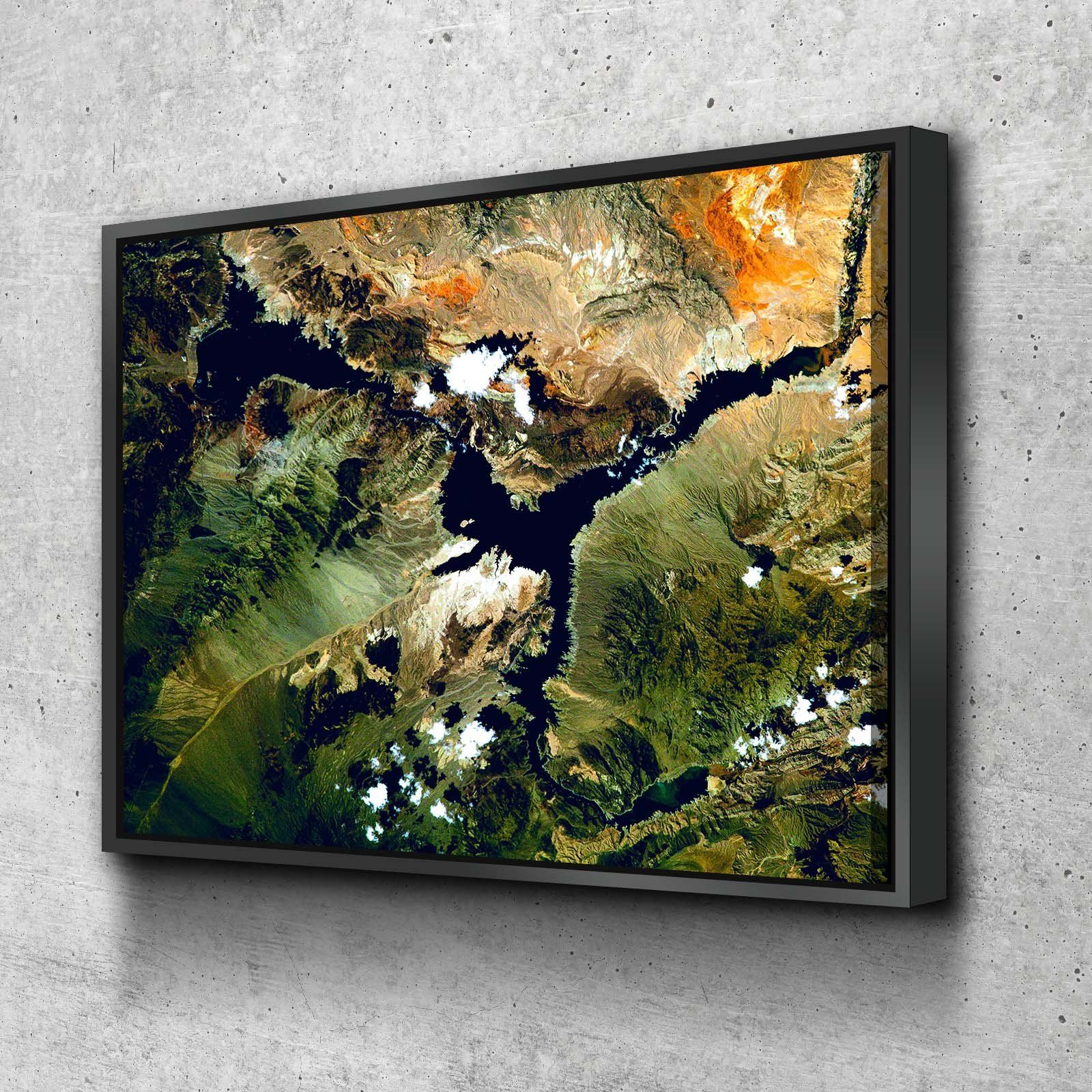 Lake Mead From Space Monochrome Gallery Quality Canvas Wrap - Houseboat Kings