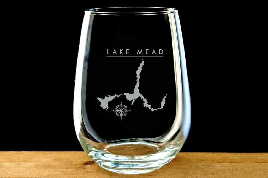 Lake Mead laser Etched Stemless Wine Glass - Houseboat Kings