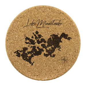 Lake Minnetonka Cork Coaster | Laser Etched | 4-Pack | Lake Gift - Houseboat Kings
