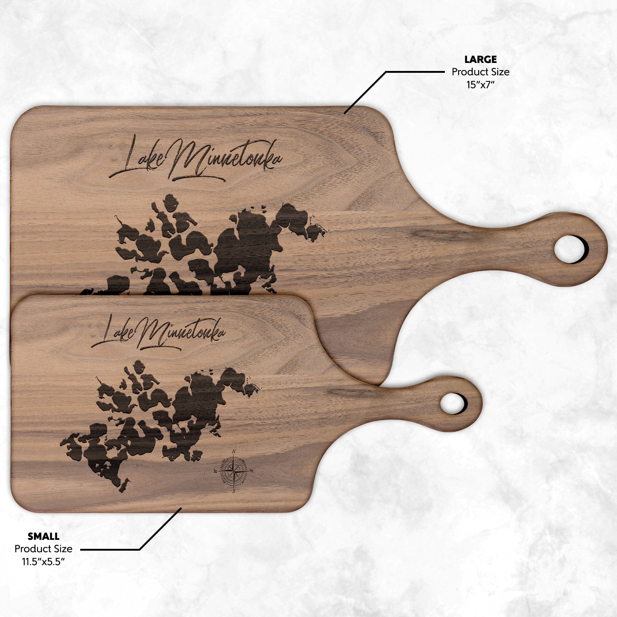 Lake Minnetonka Map Cutting Board With Handle, Cheese Board, Lake Gift, Chef Gift, Bamboo Cutting Board, Valentine's Day Gift For Boaters Kitchenware Small Walnut 