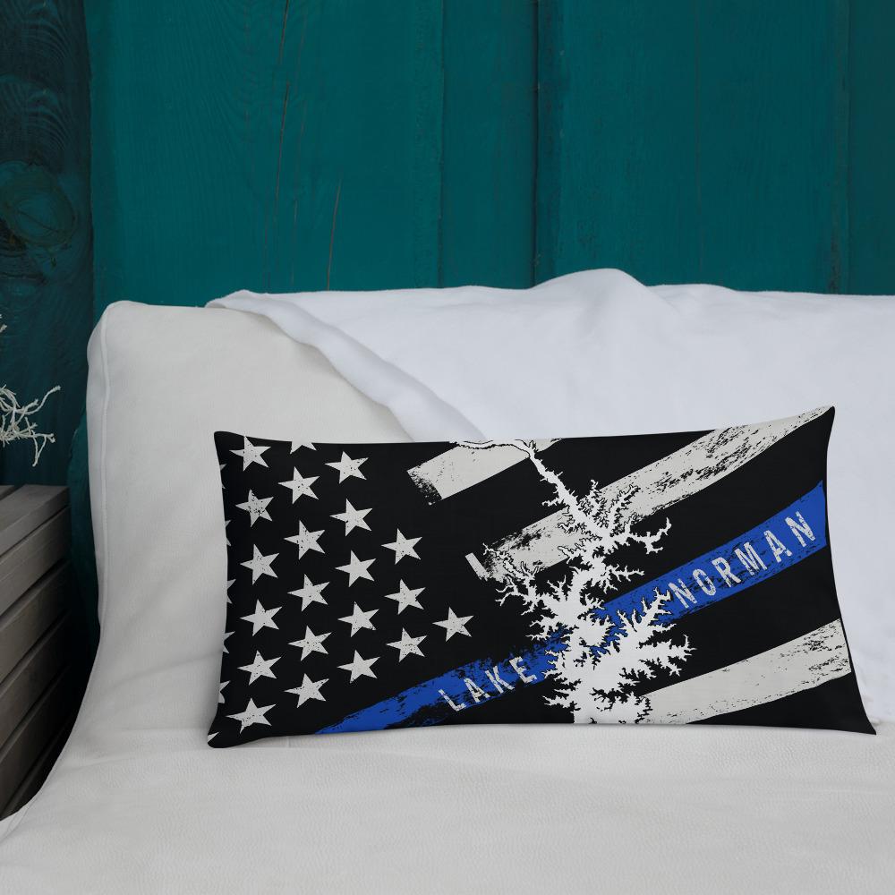 Lake Norman American Flag | Thin Blue Line | Premium Pillow Case w/ stuffing - Houseboat Kings