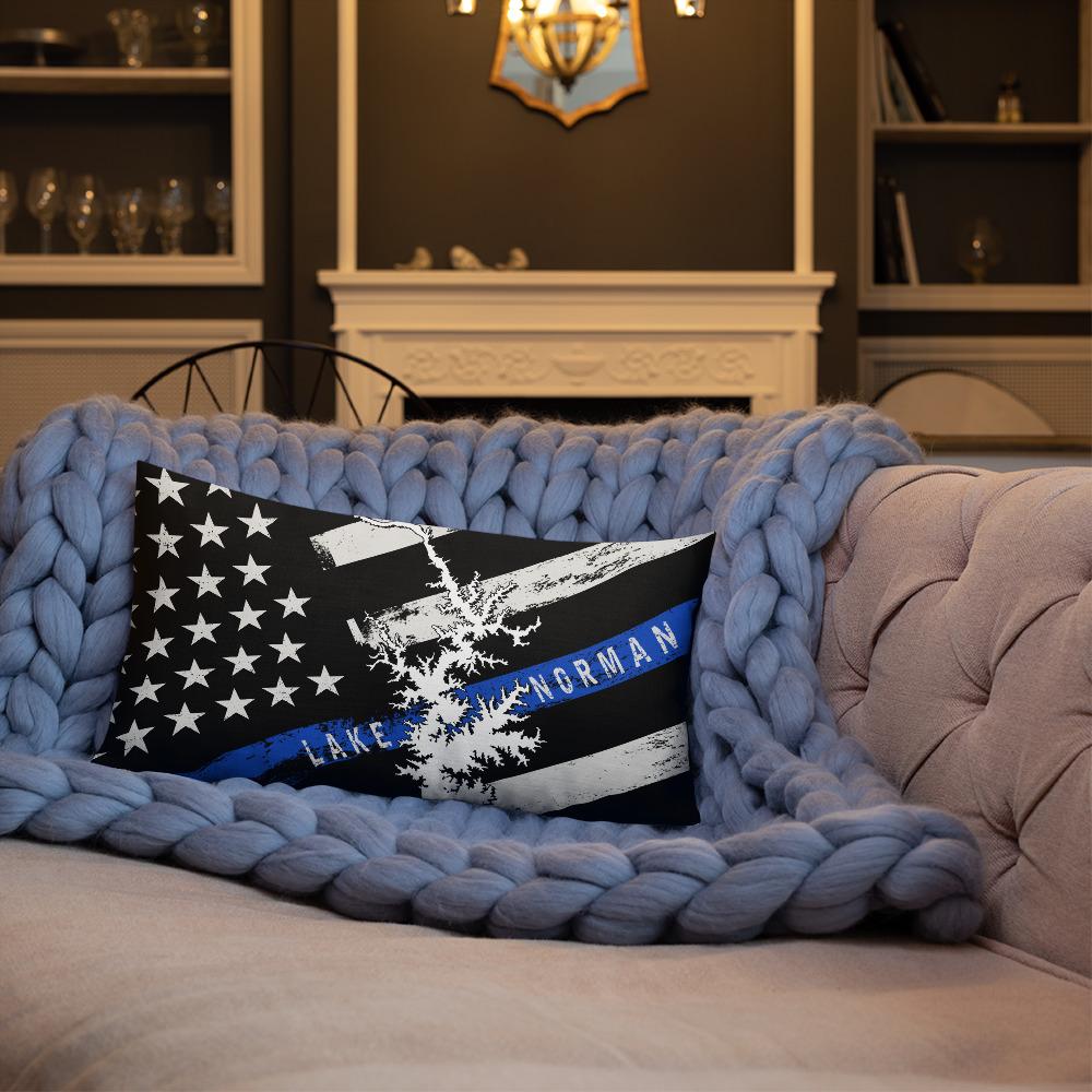 Lake Norman American Flag | Thin Blue Line | Premium Pillow Case w/ stuffing - Houseboat Kings