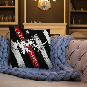 Lake Norman American Flag | Thin Red Line | Premium Pillow Case w/ stuffing - Houseboat Kings