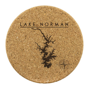 Lake Norman Cork Coaster | Laser Etched | 4 - Pack | Lake Gift - Houseboat Kings
